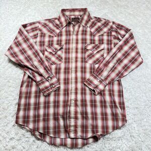 Plains Western Wear Shirt Mens Large Red Plaid Pearl Snap Cowboy Rodeo Rockabily